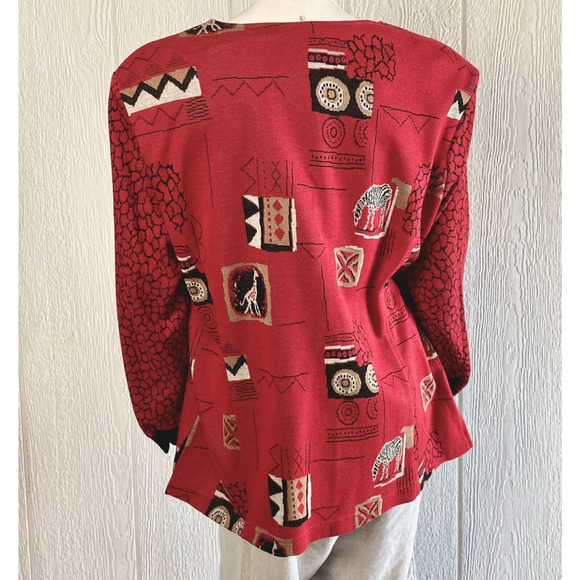Peter Popovitch Cardigan Womens L Art to Wear Eccentric Zebra Safari Giraffe Red - Picture 3 of 16